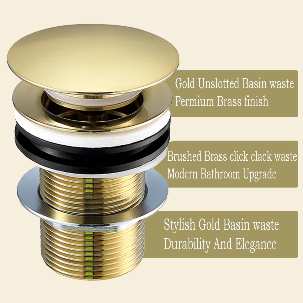 Gold Unslotted Click Clack Basin Waste - Brushed Brass Secondary image