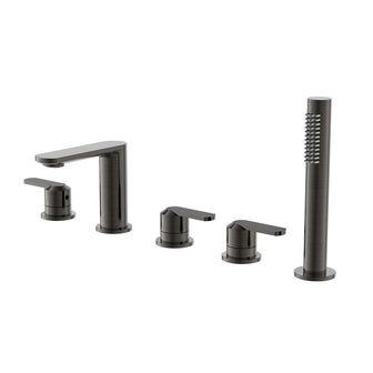 Brushed Black 5 Tap Hole Bath Shower Mixer Tap with Knurled Levers Secondary image