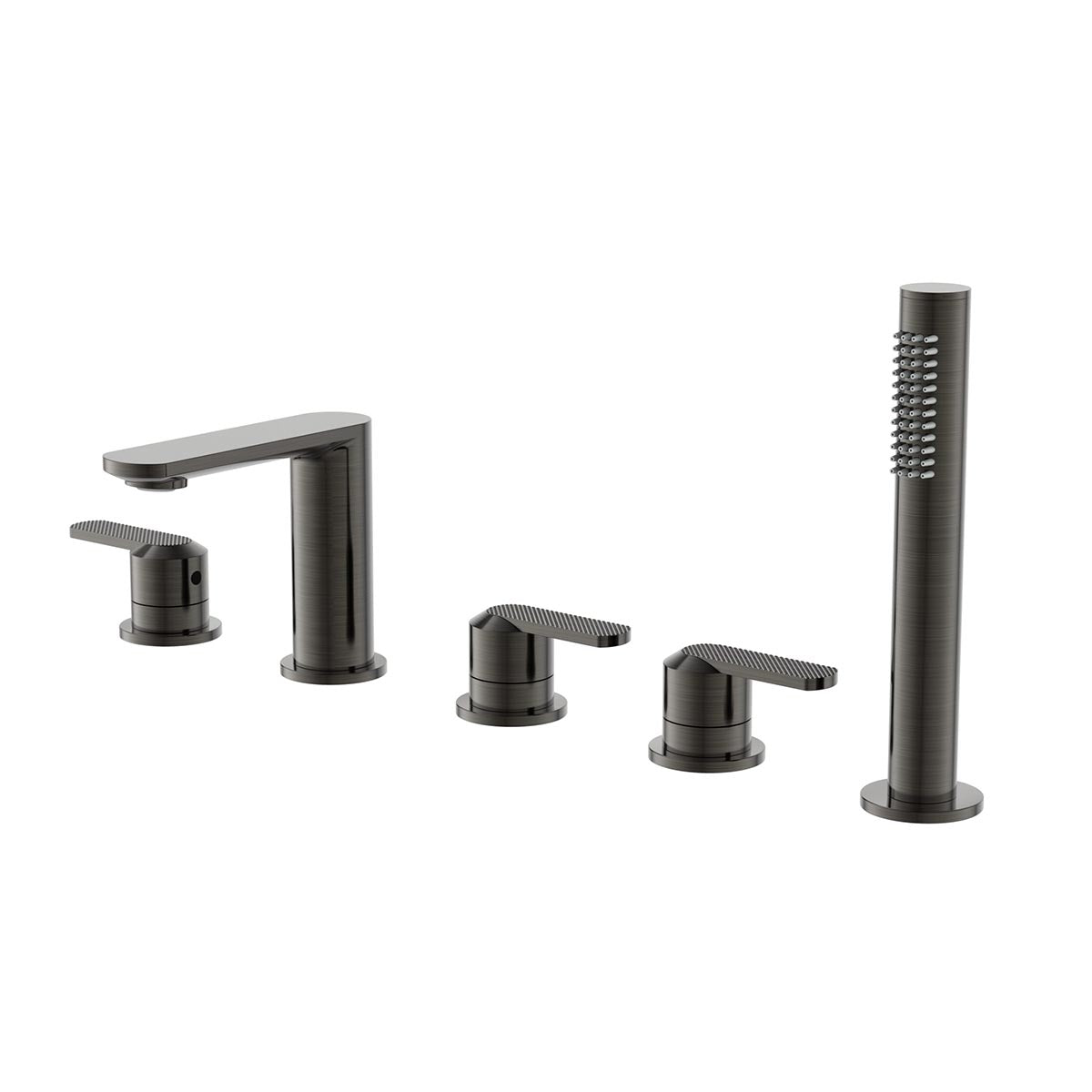 Brushed Black 5 Tap Hole Bath Shower Mixer Tap with Knurled Levers