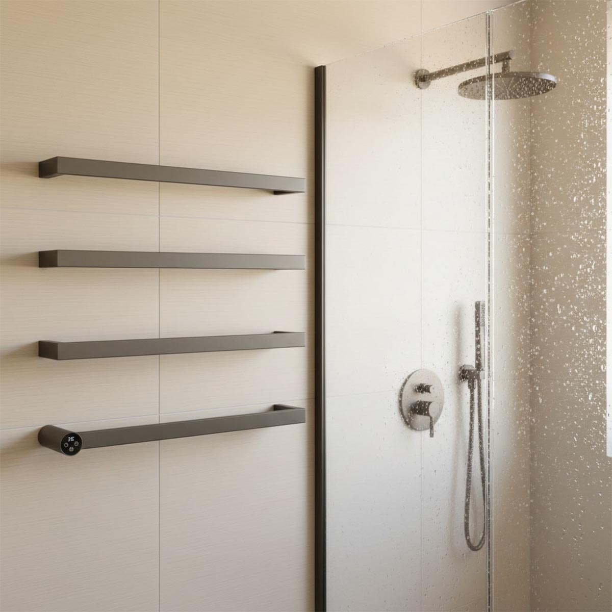 Brushed Black Designer Electric Towel Rail Bars - 486mm x 600mm