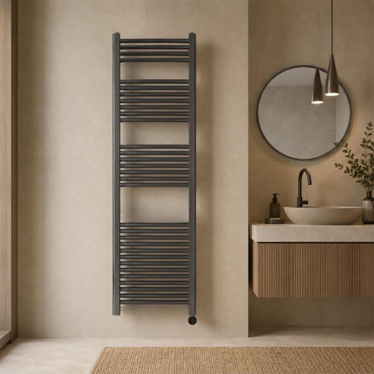 Brushed Black Electric Heated Towel Rail - 1600mm x 500mm