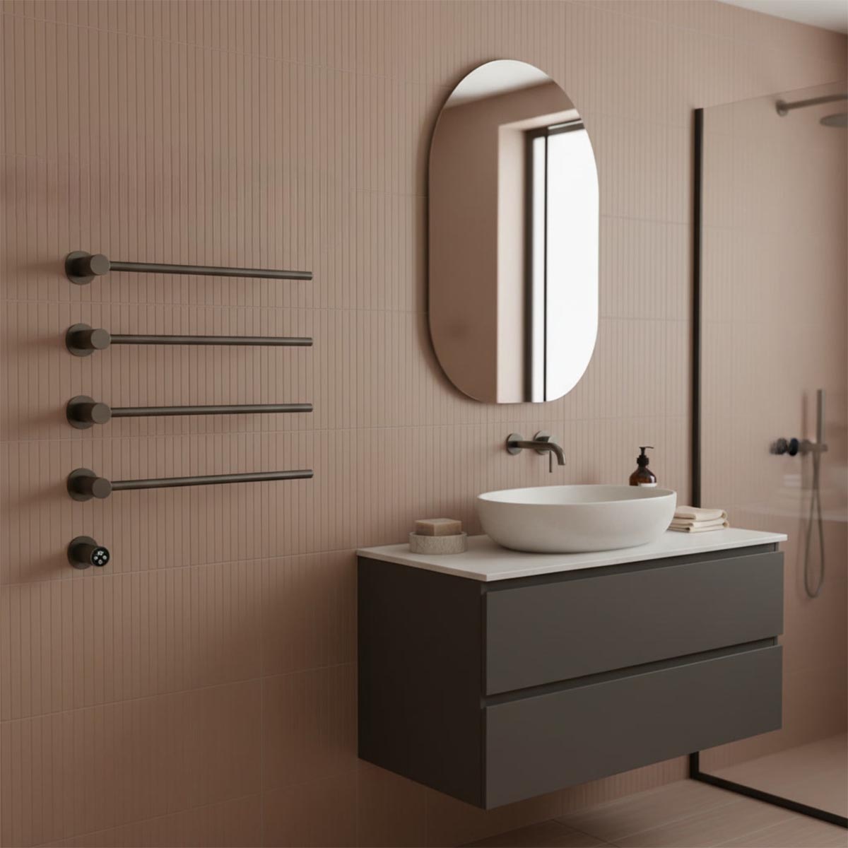  Brushed Black Electric Open Ended Heated Towel Bars