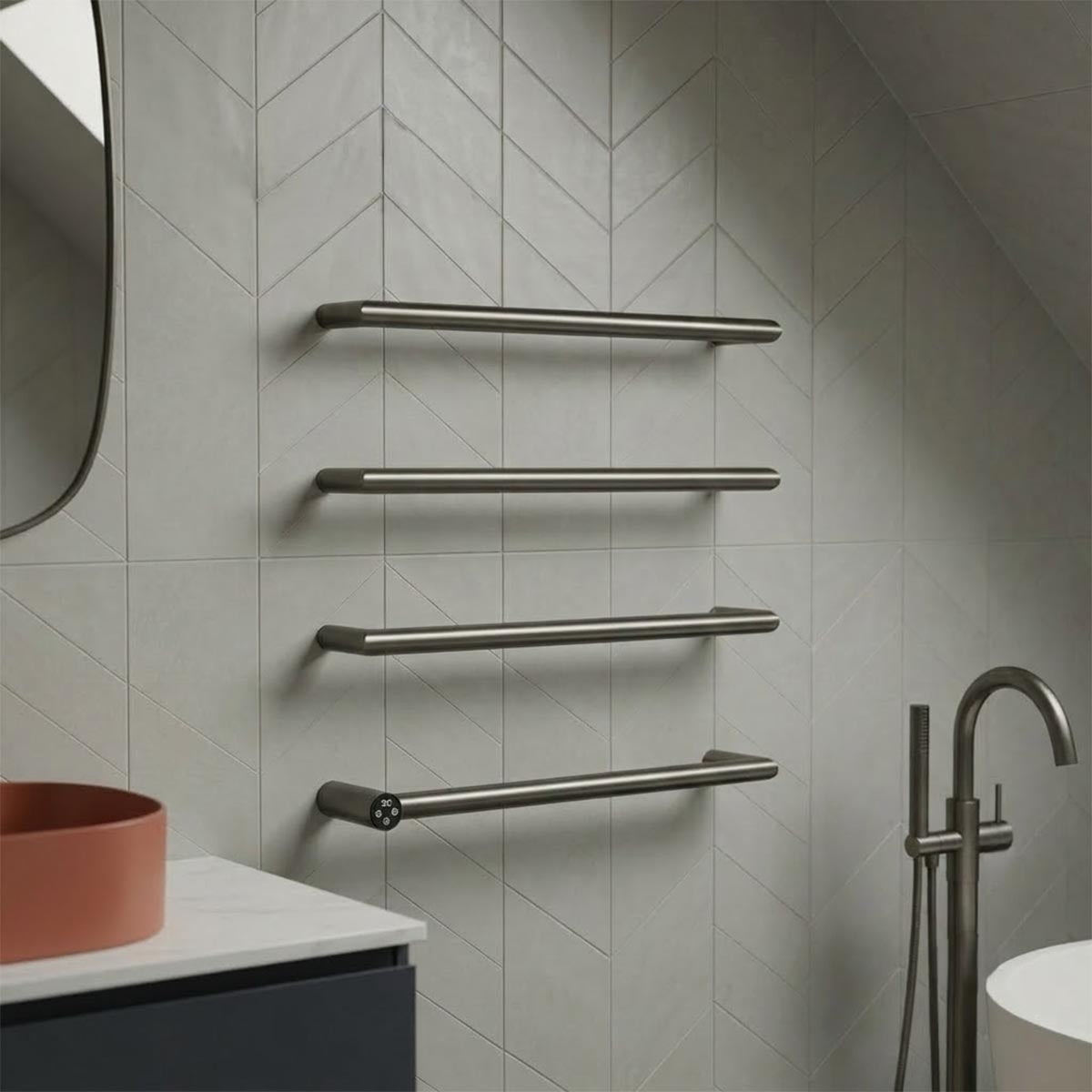 Brushed Black Round Bar Heated Dry Electric Towel Rail