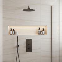 Brushed Black Shower Package with  Thermostatic 2 Outlet Valve, Fixed Shower Head & Arm and Wall Shower Kit