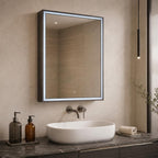 Brushed Black Single Door Bathroom Mirror Cabinet with LED Light, Sensor and Shaver Socket 