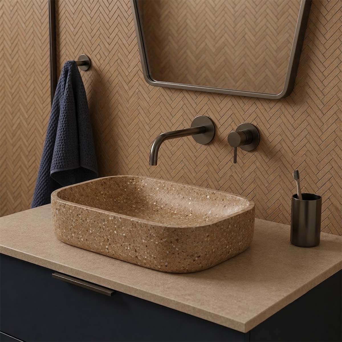 Gunmetal Single Lever Wall Mounted Basin Mixer Tap 150mm Slim Spout 