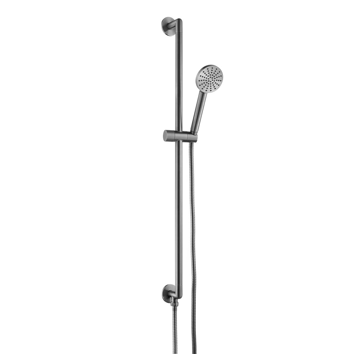 Brushed Black Slide Rail with Round Shower Handset and Bottom Outlet