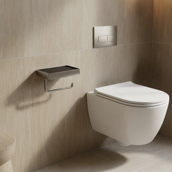 Brushed Black Toilet Roll Holder with Mobile Phone Shelf Main image