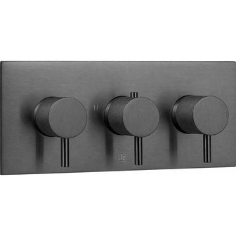 Brushed Black Two Outlet Concealed Shower Valve Knurled Handles - Horizontal  Main image