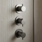 Brushed Black Vertical Thermostatic Concealed 2 Outlet Shower Valve 