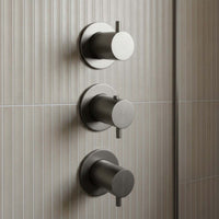 Brushed Black Vertical Thermostatic Concealed 2 Outlet Shower Valve 