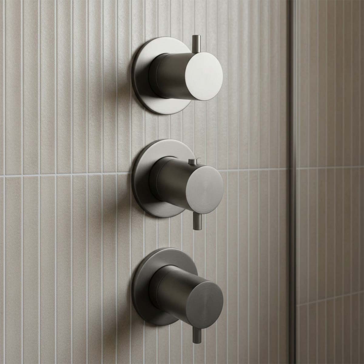 Brushed Black Vertical Thermostatic Concealed 2 Outlet Shower Valve 