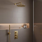 Brushed Brass 2 Outlet Thermostatic Concealed Shower Set with Shower Head, Arm and Handset  
