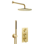 Brushed Brass 2 Outlet Thermostatic Concealed Shower Set with Shower Head, Arm and Shower Handset  