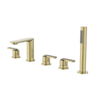 Brushed Brass 5 Hole Deck Mounted Bath Shower Mixer Tap with Shower Kit Secondary image