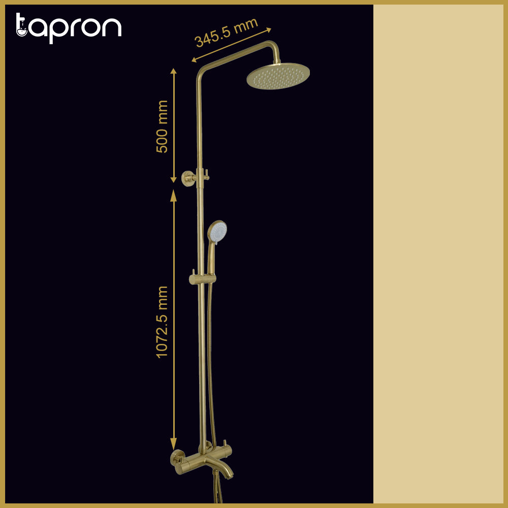 Brushed Brass Thermostatic Bar valve 3 outlets - Dimension