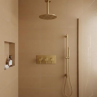 Brushed Brass 200mm Shower Head, 150mm Shower Arm, 2 Outlet Shower Valve and Slider Rail Kit Main image