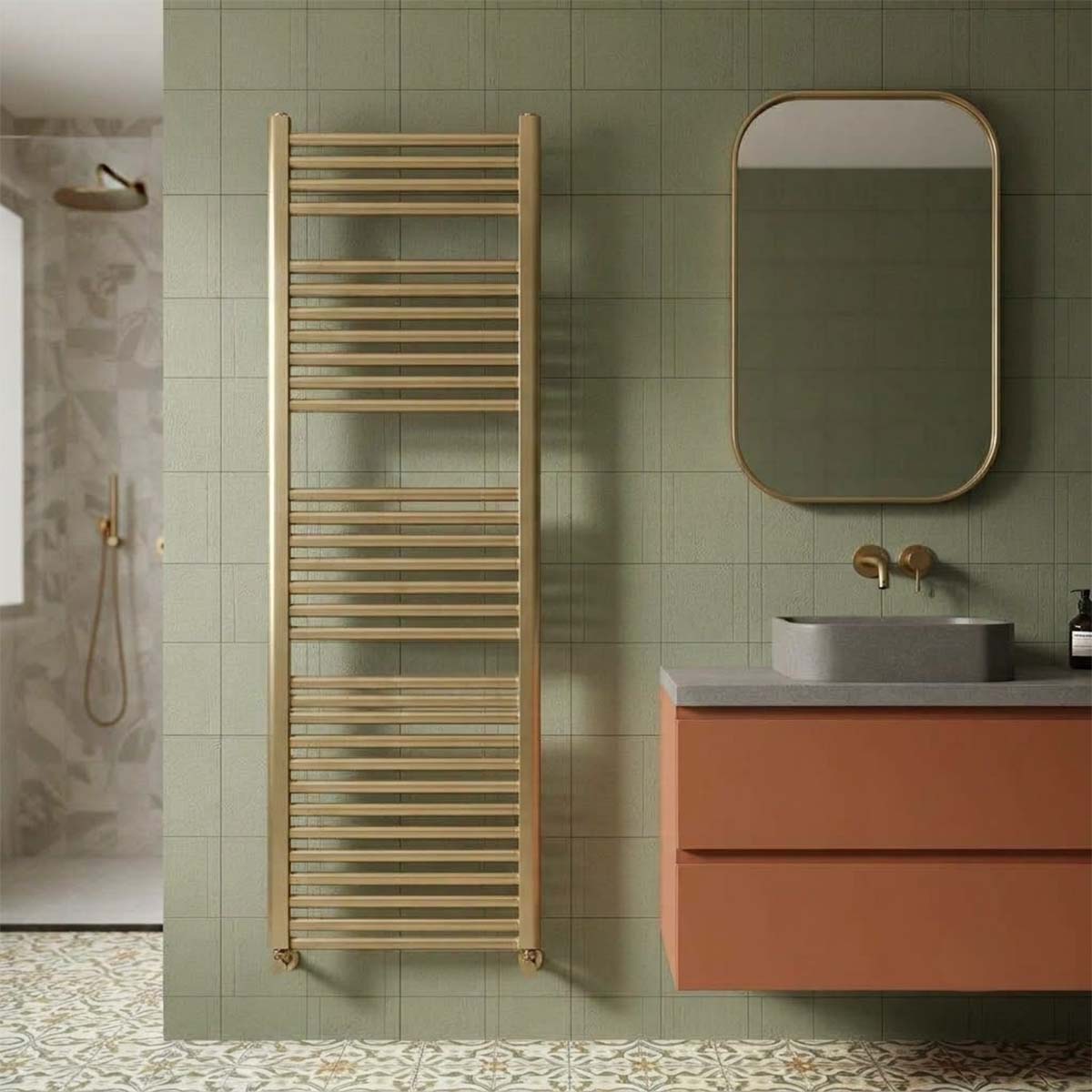 Brushed Brass Dual Fuel Heated Towel Rail 1600mm X 500mm 