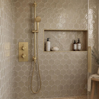Brushed Brass Shower Set: One Outlet Thermostatic Valve & Slider Rail Kit with Handset Main image