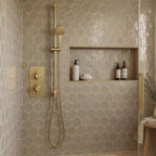 Brushed Brass Shower Set: One Outlet Thermostatic Valve & Slider Rail Kit with Handset
