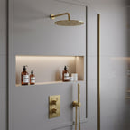 Brushed Brass Shower Set with 2 Outlet Concealed Thermostatic Shower Valve, Fixed Showerhead & Handset