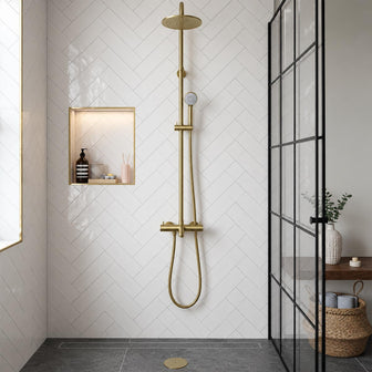 Brushed Brass Thermostatic Bar Valve with Two Outlets  & Shower Waste Set Main image
