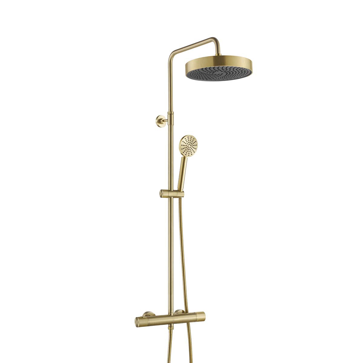 Brushed Brass Thermostatic Exposed Shower Column with 2 Outlets