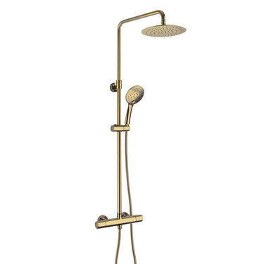 Brushed Brass Thermostatic Shower with 2 Outlets and Adjustable Riser and Kit
