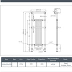 Brushed Brass Towel Radiator with Two Overhanging Rails - 1500mm x 574mm technical details