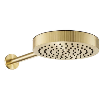 Brushed Brass Wall Mounted Shower Arm & Round Shower Head 250mm Main image