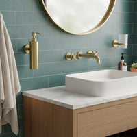 Brushed Brass Wall Mounted Soap Dispenser and Tumbler with Holder Set