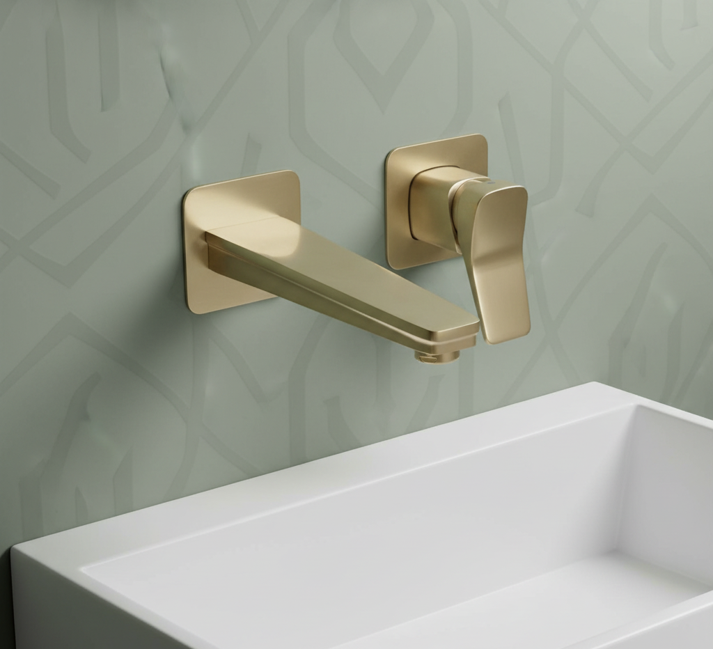Wall Mounted Single Lever Basin Mixer - Brushed Brass Secondary image