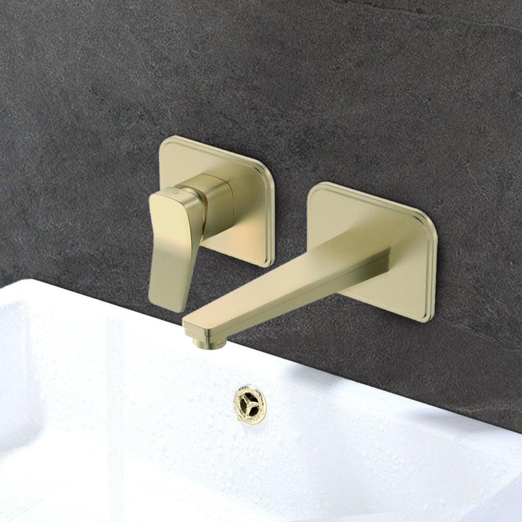 Brushed Brass basin mixer tap wall mounted
