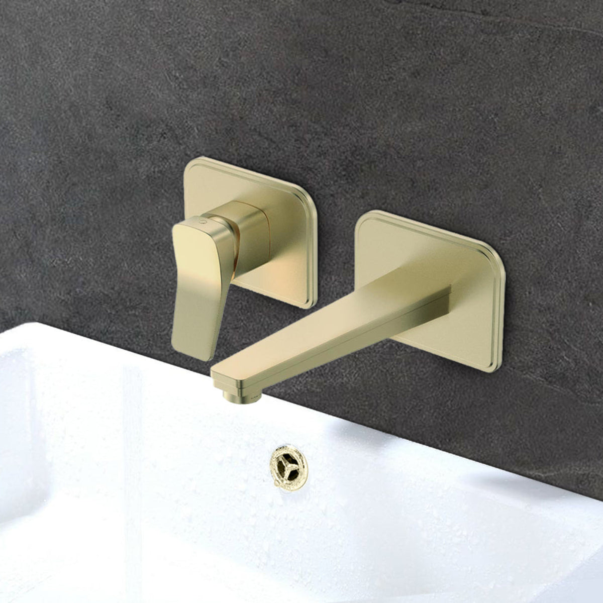 Brushed Brass basin mixer tap wall mounted