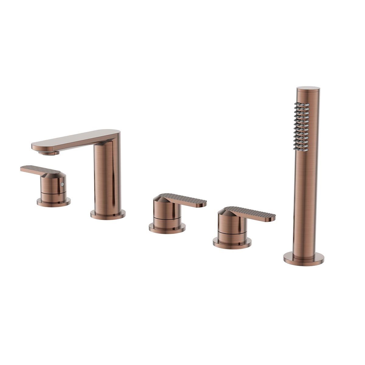 Brushed Bronze 5 Tap Hole Bath Shower Mixer Tap with Knurled Levers