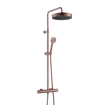 Brushed Bronze Exposed Thermostatic Shower Set with Round Shower Head and Rigid Riser Kit Main image