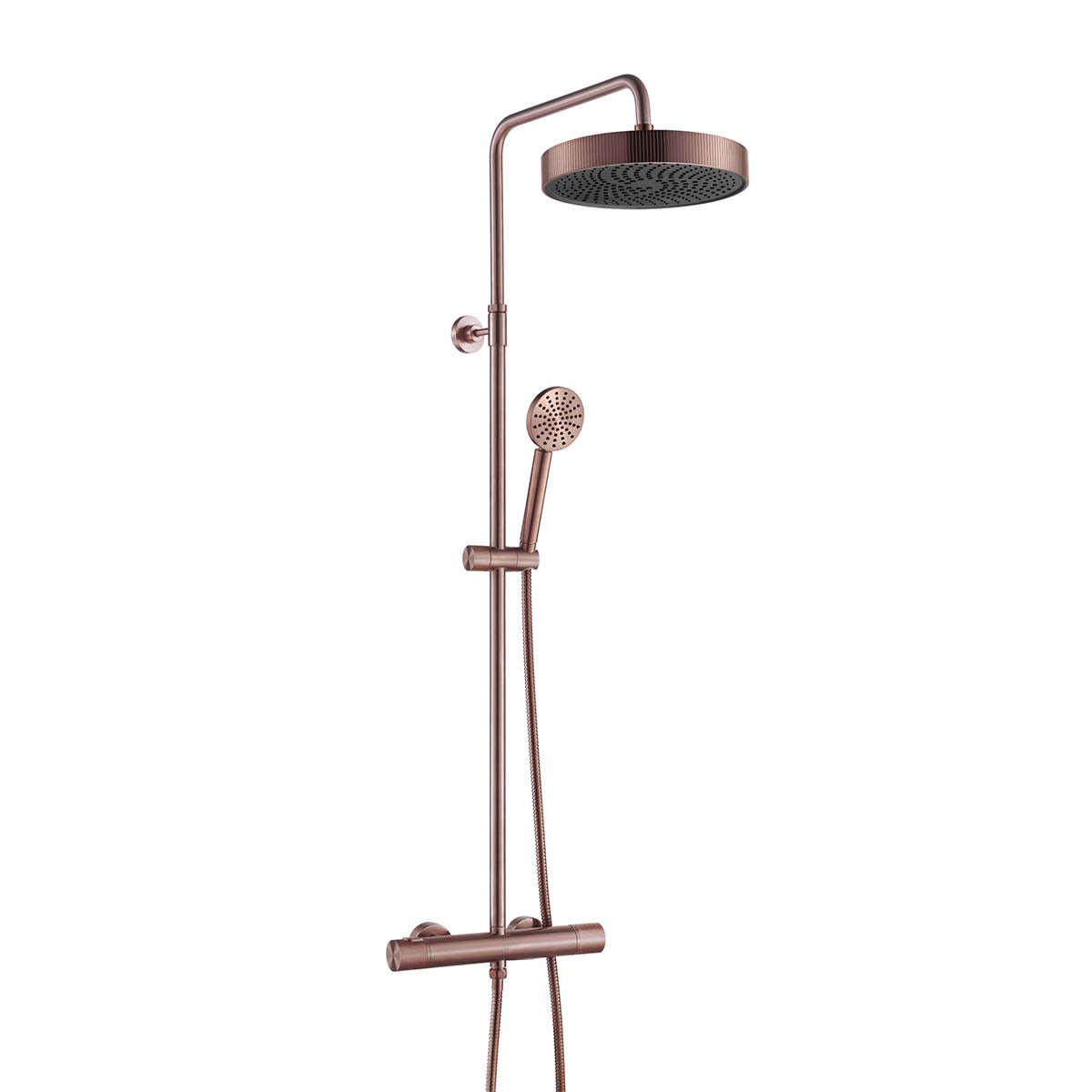 Brushed Bronze Exposed Thermostatic Shower Set with Round Shower Head and Rigid Riser Kit