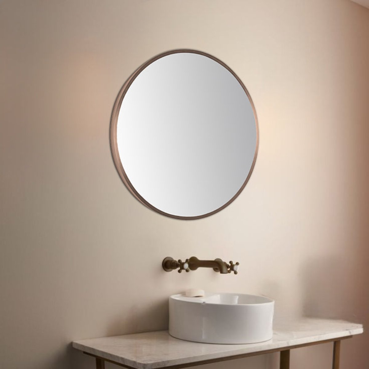 Brushed Bronze Round Bathroom Mirror without Light