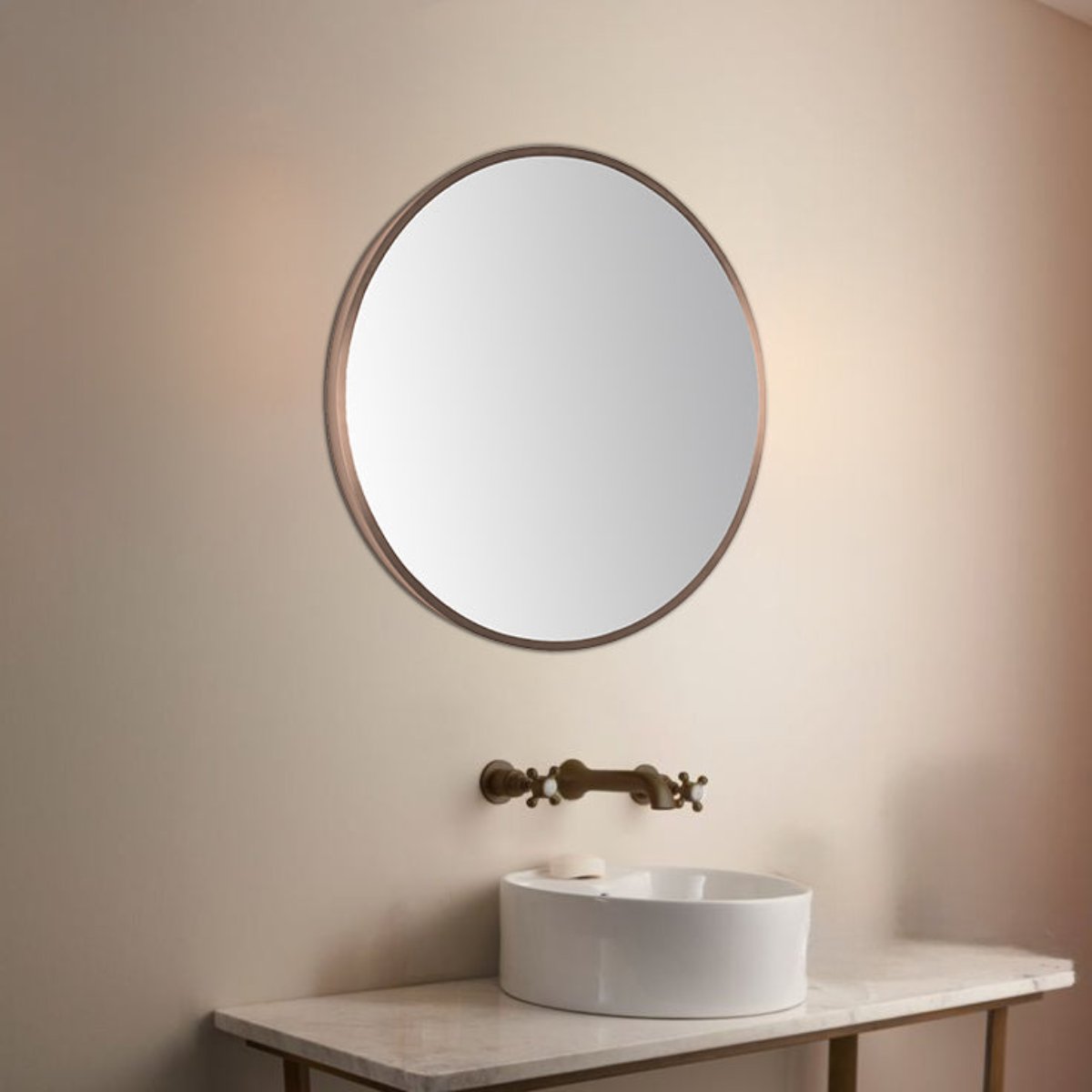 Brushed Bronze Round Bathroom Mirror without Light Main image