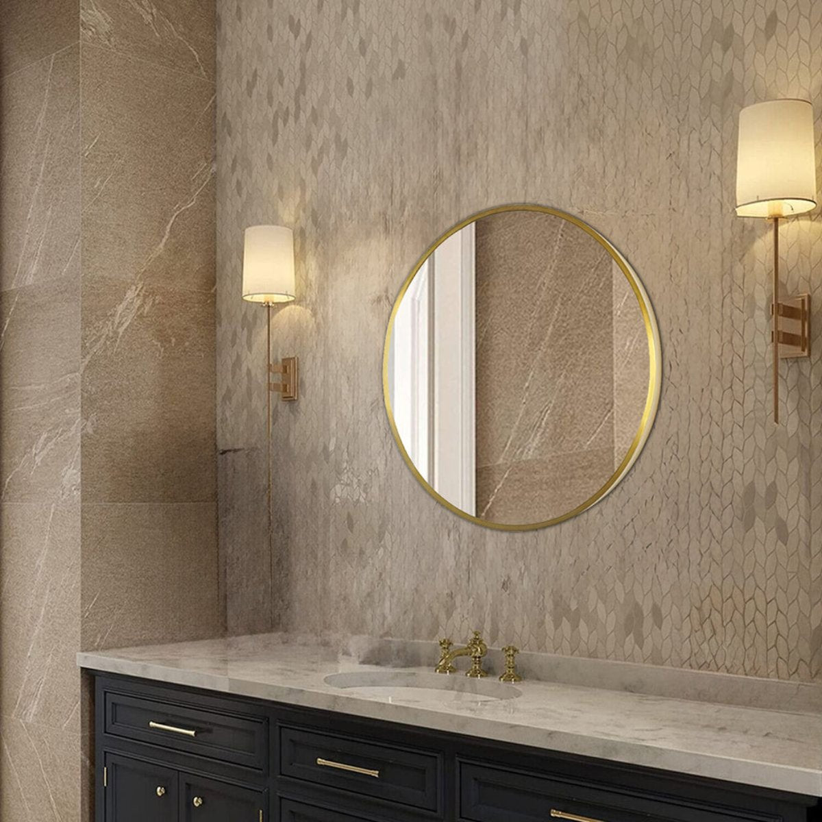 Brushed Gold Round Bathroom Mirror without Light Main image