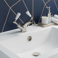 Brushed Nickel 2 lever basin mixer tap with waste