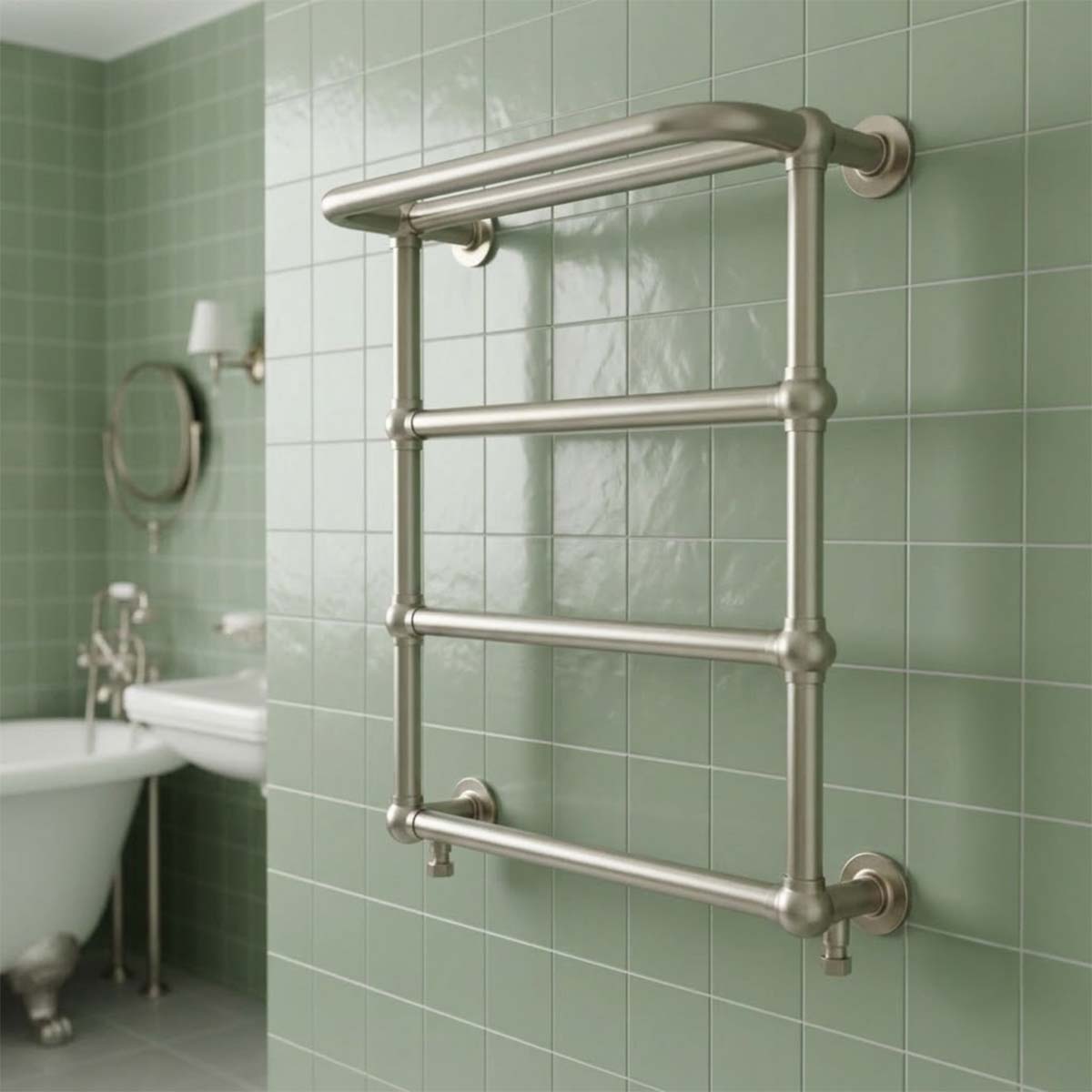 Brushed Nickel Wall Mounted Dual Fuel Towel Rail 720mm