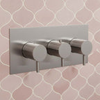 Brushed Stainless Steel Horizontal Thermostatic 3 Outlet Shower Valve