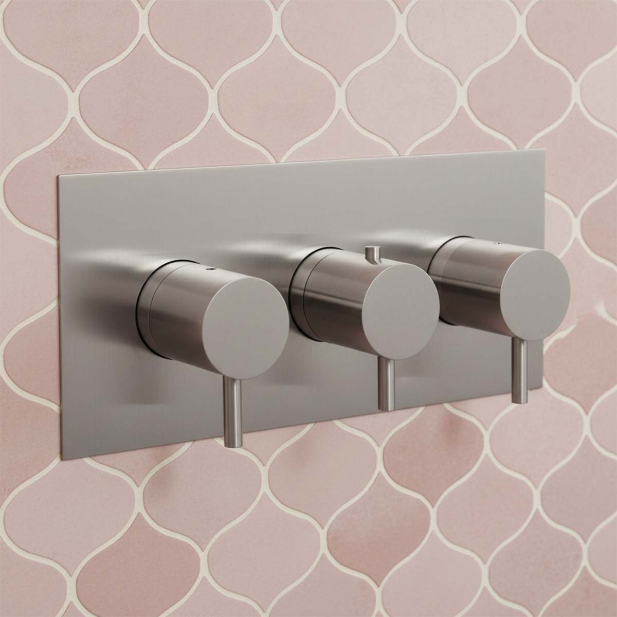 Brushed Stainless Steel Horizontal Thermostatic 3 Outlet Shower Valve