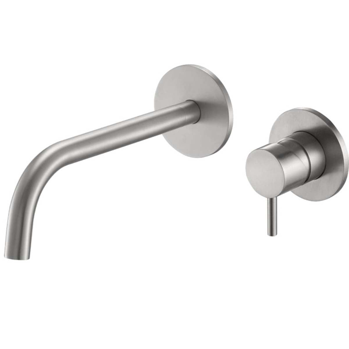 Brushed Stainless Steel Single Lever Wall Mounted Basin Taps