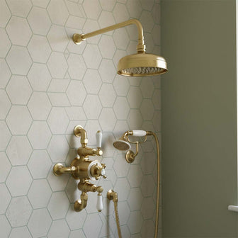 Brushed brass traditional exposed thermostatic valve with 2 outlet Main image