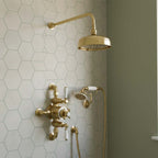 Brushed brass traditional exposed thermostatic valve with 2 outlet