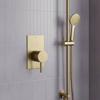 Brushed brass slider shower rail kit with single lever shower valve Main image