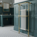 Brushed brass traditional freestanding dual fuel bathroom towel rail radiator