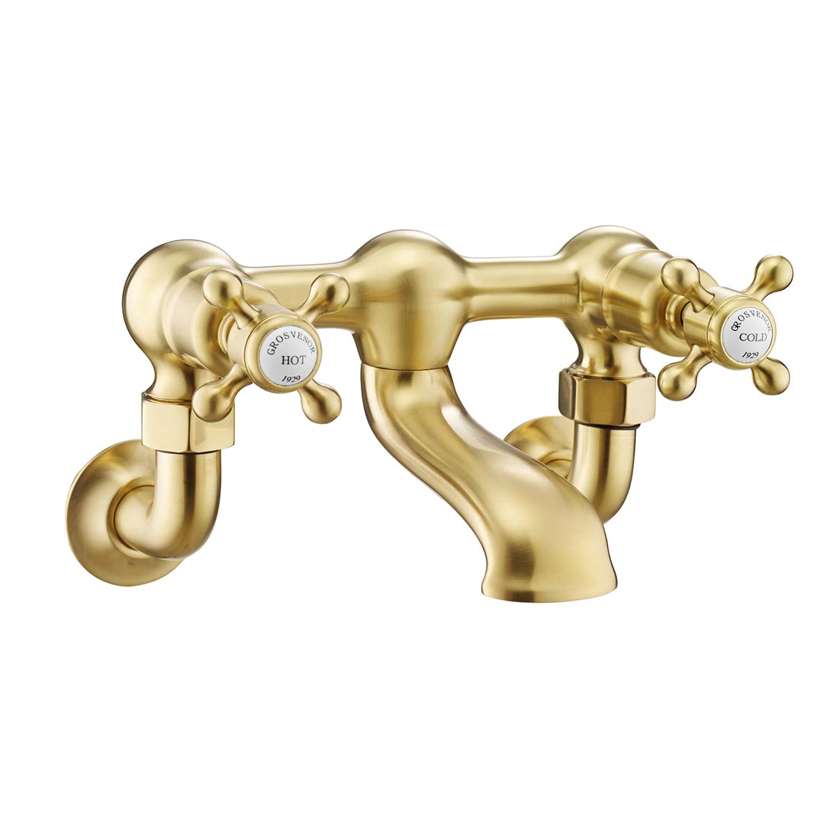 Brushed brass wall mounted traditional bath tap